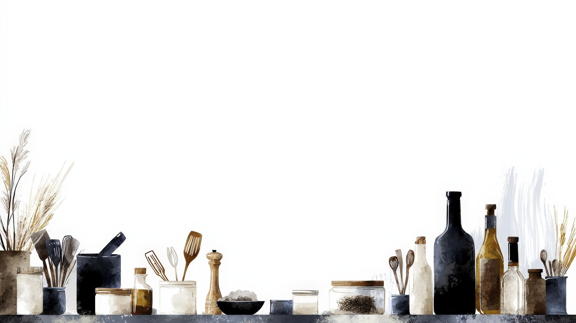 Tavolo da lavoro con utensili e ingredienti selezionati